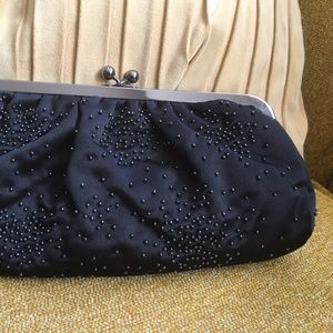 Black Satin Beaded Express Dressy Clutch Purse